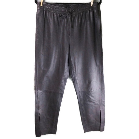 Theory 100% Leather Slit Leg Pull-On Taupe Pants Size 12 - Picture 3 of 14